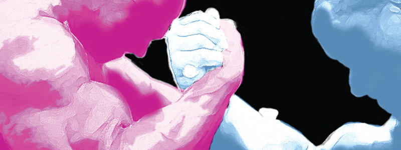 Pink and light blue at war