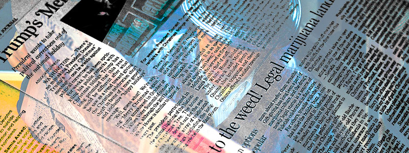 Banner of a man reading a newspaper