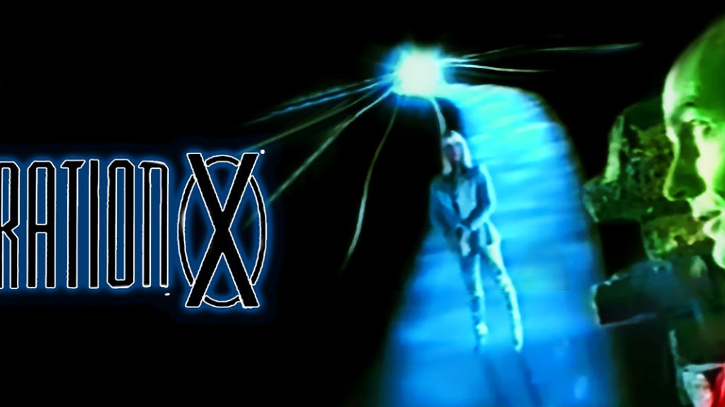 Man in green light looks at woman in a dream realm.