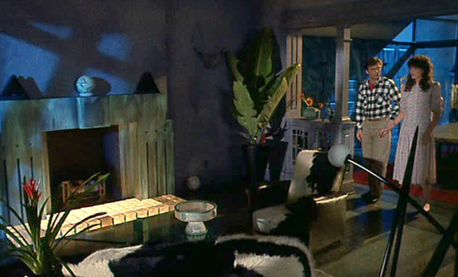 Screenshot of Beetlejuice. The couple comes back to a completely different interior design of their former home.