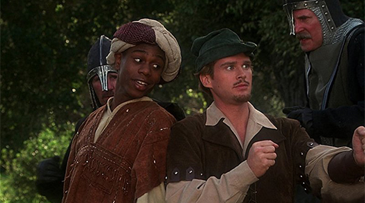 Screen shot of Robin HOod: Men In Tights. Robin Hood and Ahchoo fight off the Prince's knights.
