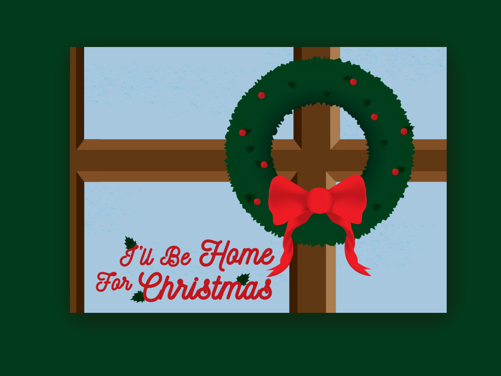 Custom Christmas One: A wreath hanging on a door frame.