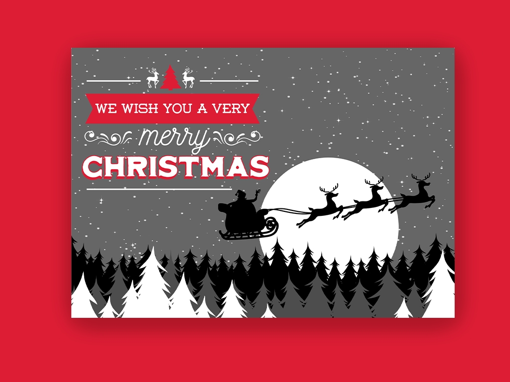 Custom Christmas Two: Santa Claus flying across grayish night sky.